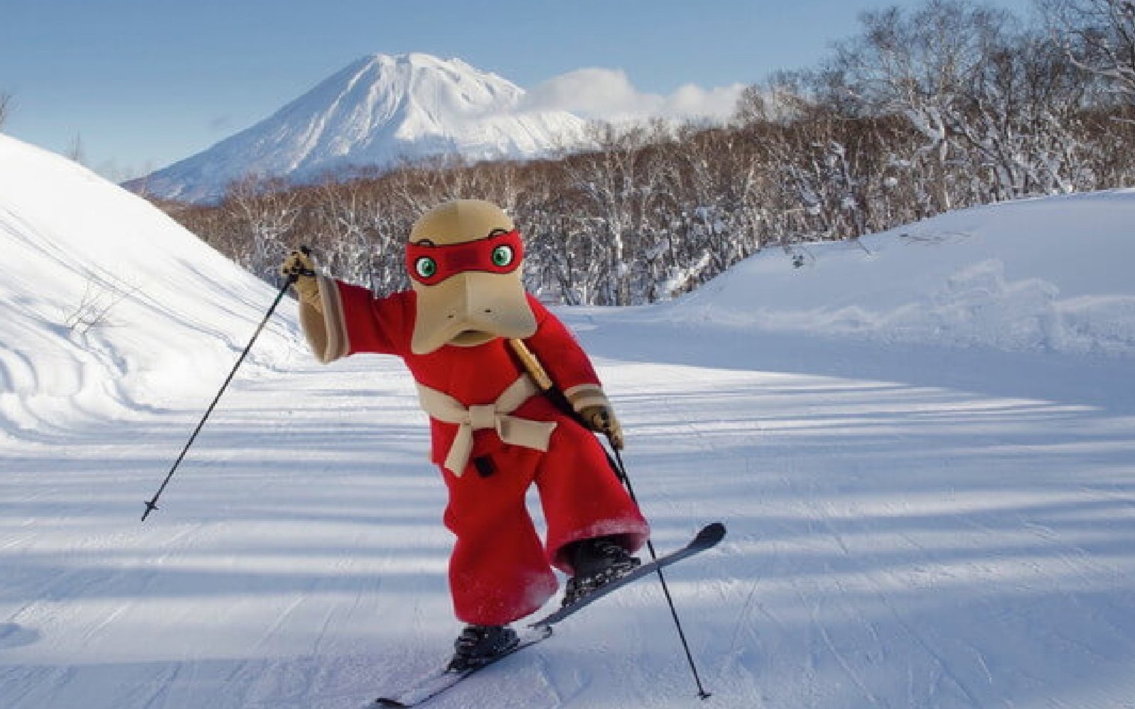 kamonohashi is the platypus samurai mascot for hanazono niseko japan