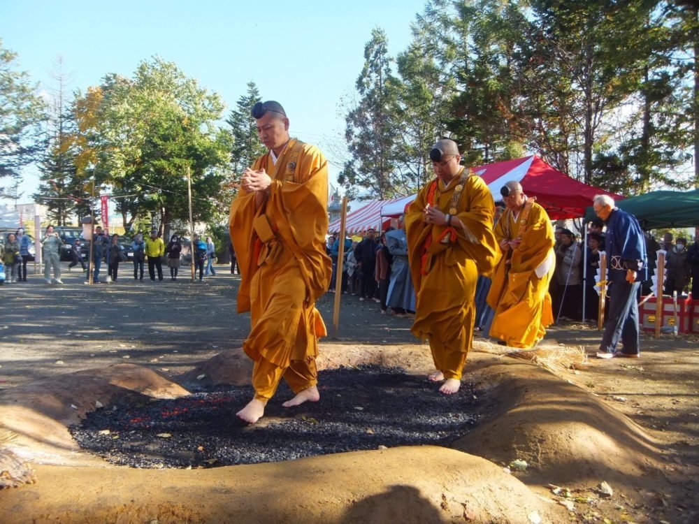 Monks walking over embers at the Konpire-ji Matsuri in Kutchan, Hokkaido.