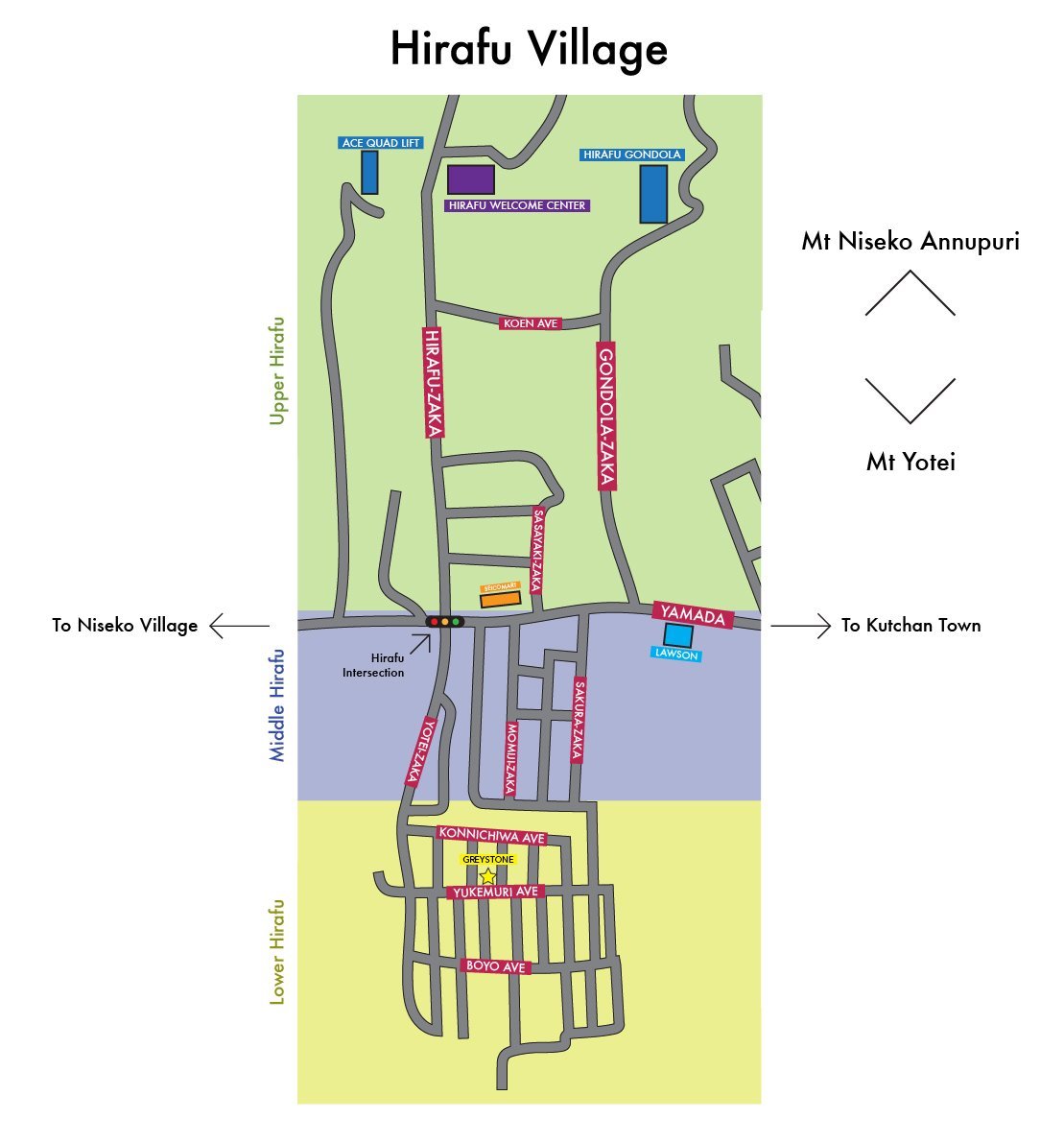 map of hirafu with the location of greystone highlighted